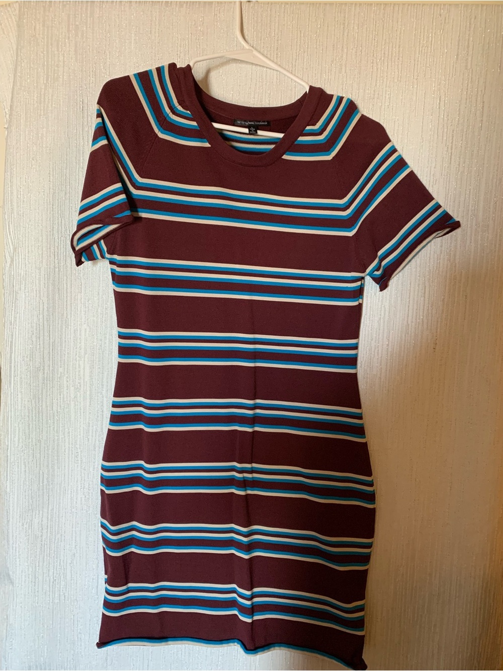 W118-Walter Baker- Striped Maroon & Blue Knit Tee Dress- Women’s Size L
